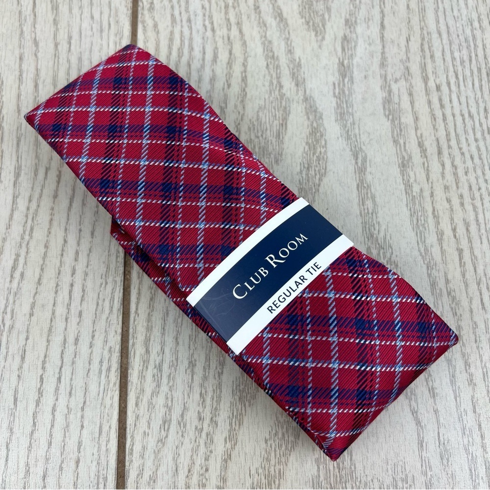 644 Club Room Men's Regular Tie Plaid 600 Red & Blue $55 Polyester 3.125"